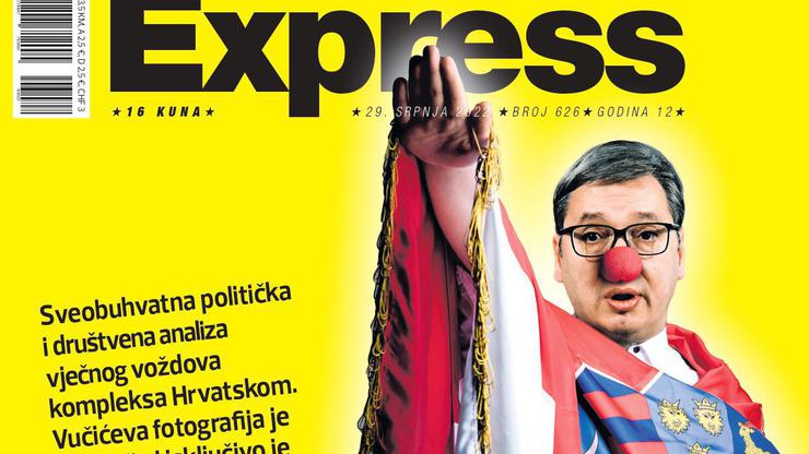 Bohóc orral, náci karlendítéssel ábrázolja a horvát lap Vucicot